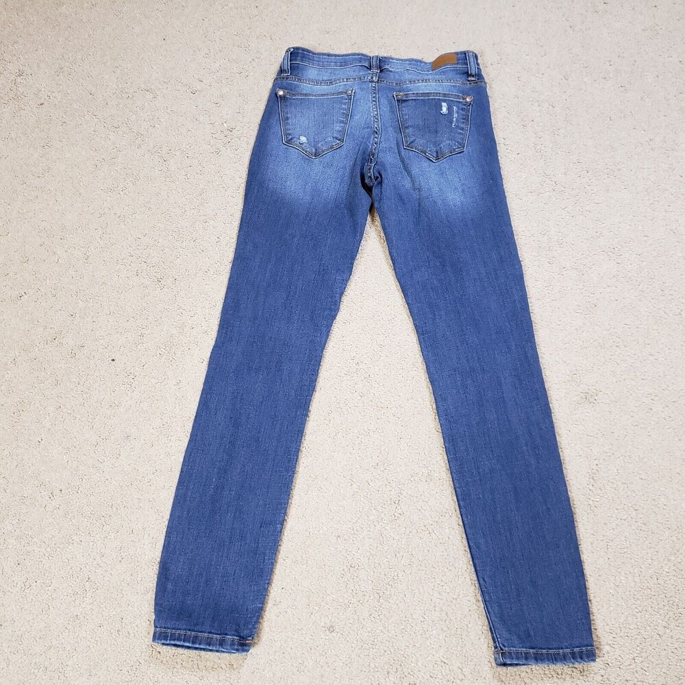 Judy Blue Womens Jeans 7/28 Blue Skinny Plaid Patch Mid Rise Whiskered Capsule - Picture 2 of 11